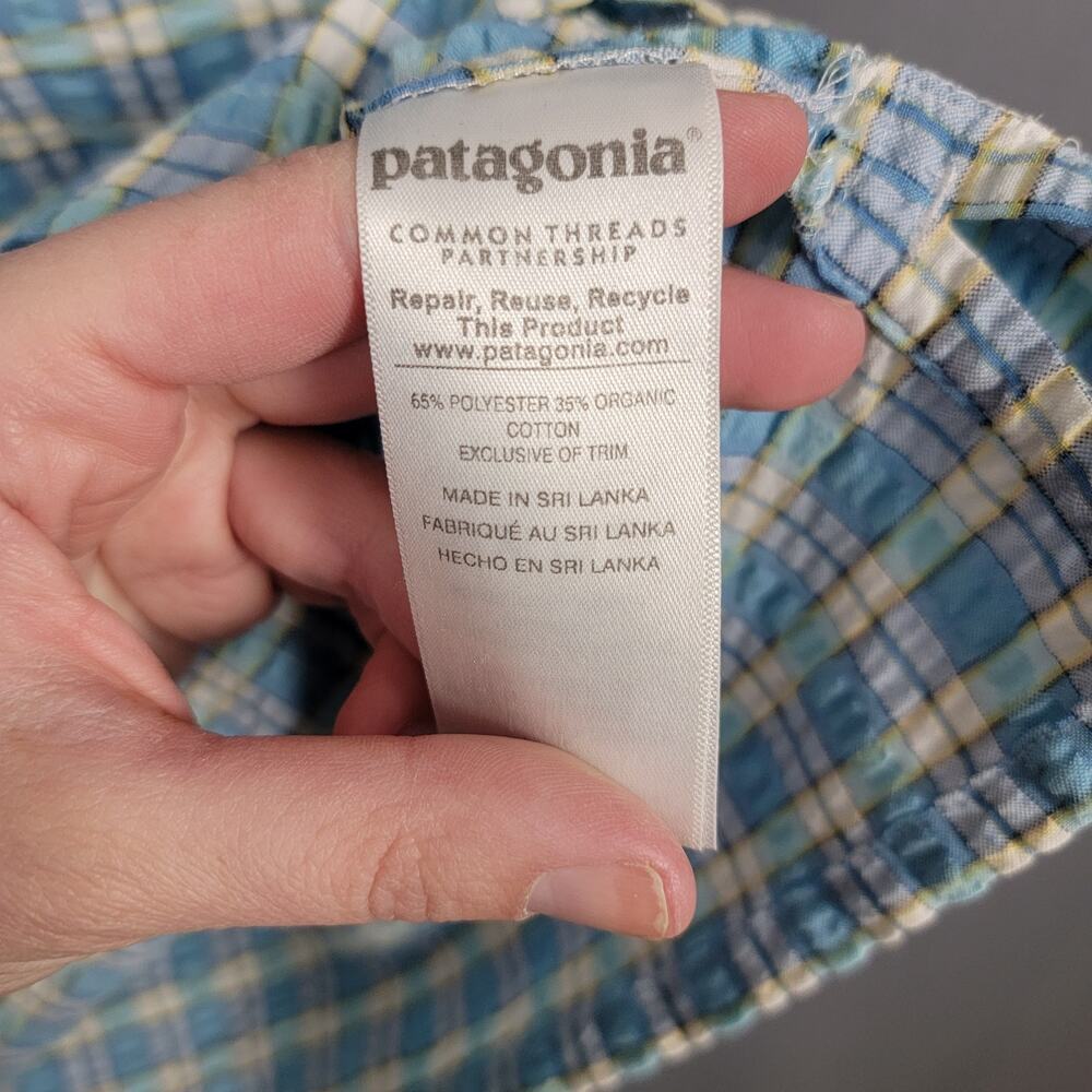 Patagonia Seersucker Plaid Short Sleeve Button Front Lightweight Outdoor Shirt - Picture 8 of 9